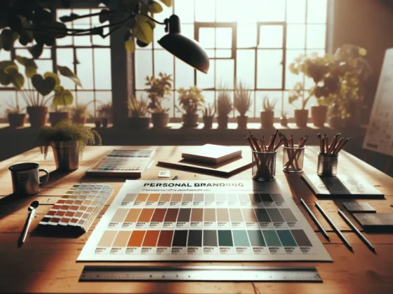 A creative studio setup with Pantone swatches, logo sketches, and a steel ruler on a wooden table.2024-01-30T06:35:44.204Z