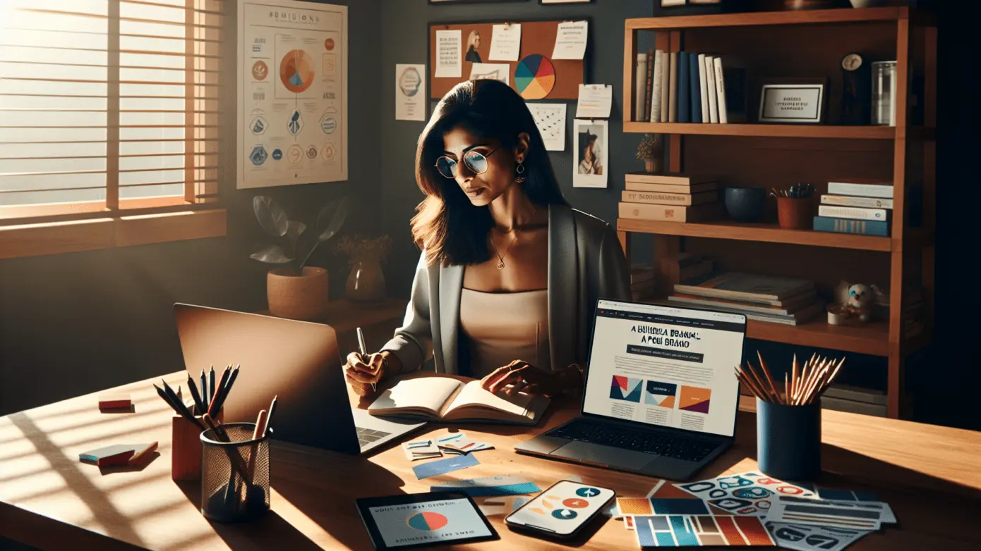 Candid portrait of an individual in a home office, surrounded by personal branding elements and infused with natural light.2024-02-05T00:57:27.003Z