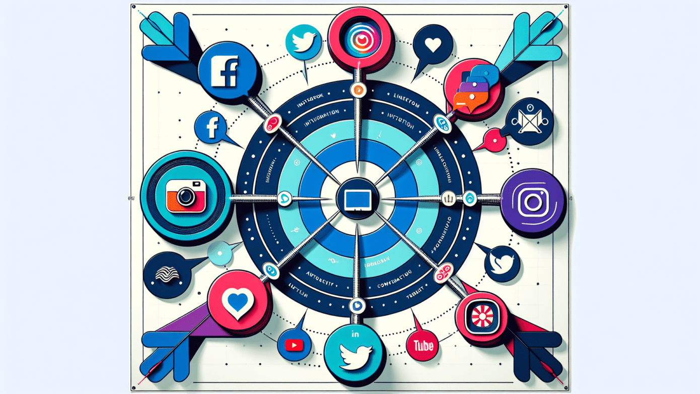 Infographic showing target-like social media platforms with outward arrows symbolizing content reach.2024-05-08T03:33:08.157Z