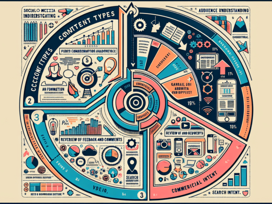 Transactional Intent.' - Third arrow with a lightning bolt icon, representing 'Navigational Intent.' - Fourth arrow with a question mark, denoting 'Investigative Intent.' The infographic is color-coded for ease of interpretation and engages the audience with visually represented statistics on the usage of various nuances in digital communication and marketing. Alt text: "Infographic with pie chart of content types, Venn diagram on audience understanding, and arrows indicating search intent."2024-06-05T03:33:09.822Z