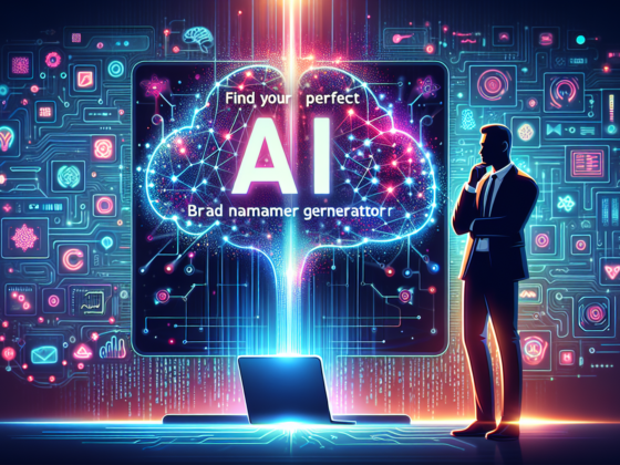 Alt text: "Illustration of a laptop displaying an AI brand name generator tool surrounded by creative brand name ideas, ideal for solopreneurs exploring AI marketing trends."2024-08-30T14:25:25.647Z