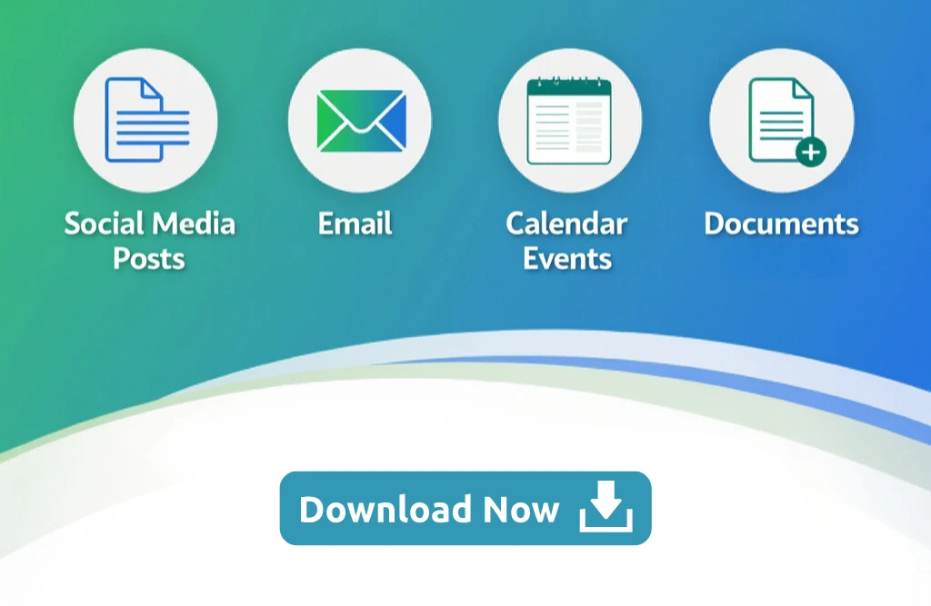 Digital automation toolkit featuring social media posts, emails, calendar events, and documents for AI marketing strategies.