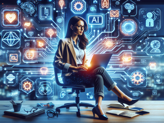 Alt text: "Solopreneur using AI tools on a laptop to create social media strategies, illustrating effective AI social media tactics for success."2024-11-11T03:34:04.002Z