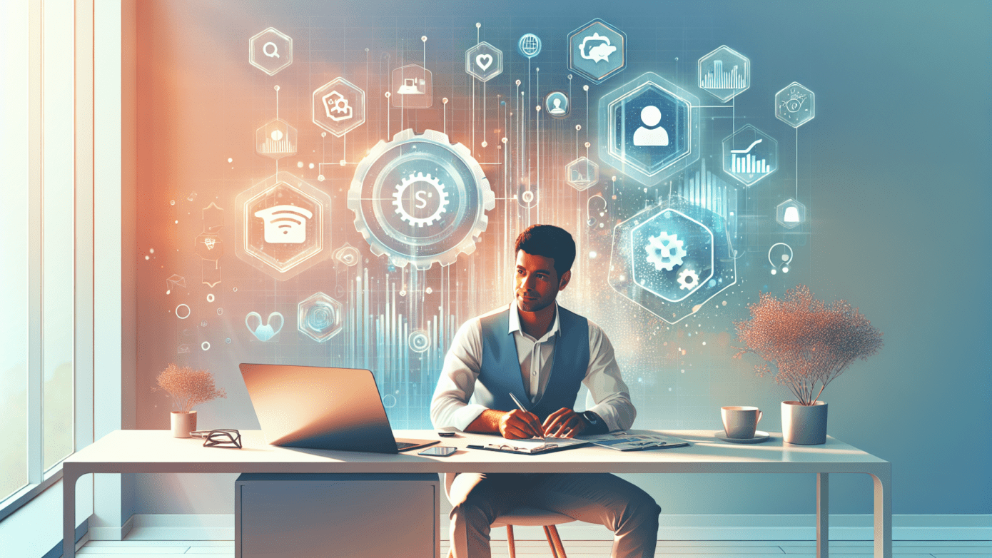 Illustration of AI tools analyzing social media data on a laptop, highlighting AI social media marketing for small business growth."