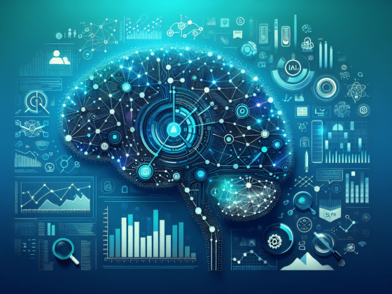 A laptop displaying AI tools for content marketing, surrounded by data charts, symbolizing SaaS growth in 2025 for small businesses.