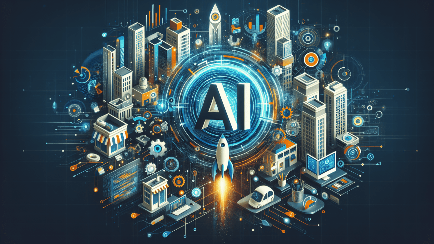 An AI-powered marketing dashboard displayed on a laptop, small business owner analyzing data insights, AI marketing strategy.