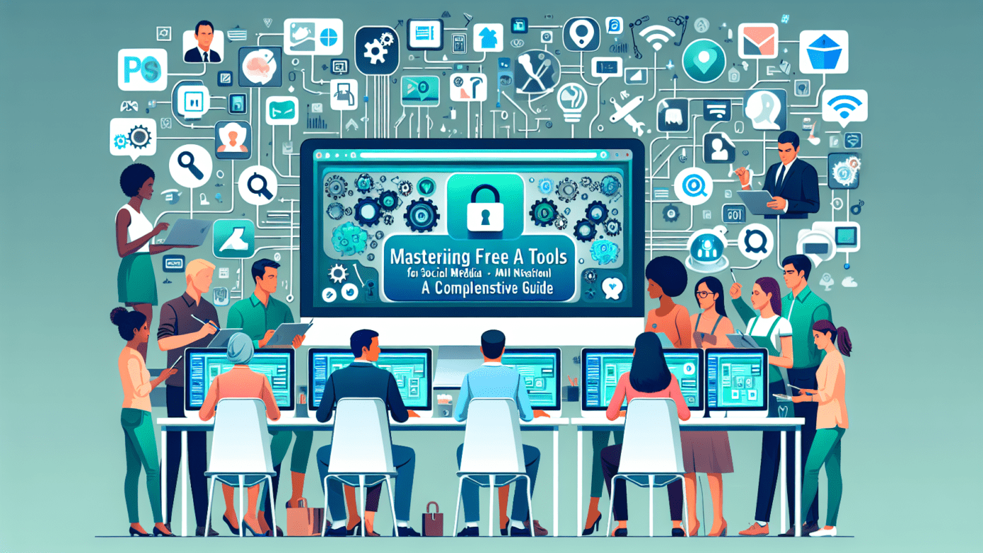 Image depicting various free AI tools for social media on a laptop screen, helping small business owners enhance online engagement.