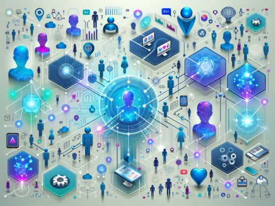 Image showing diverse AI characters interacting with social media icons, illustrating the impact of Meta's ai tool for social media.