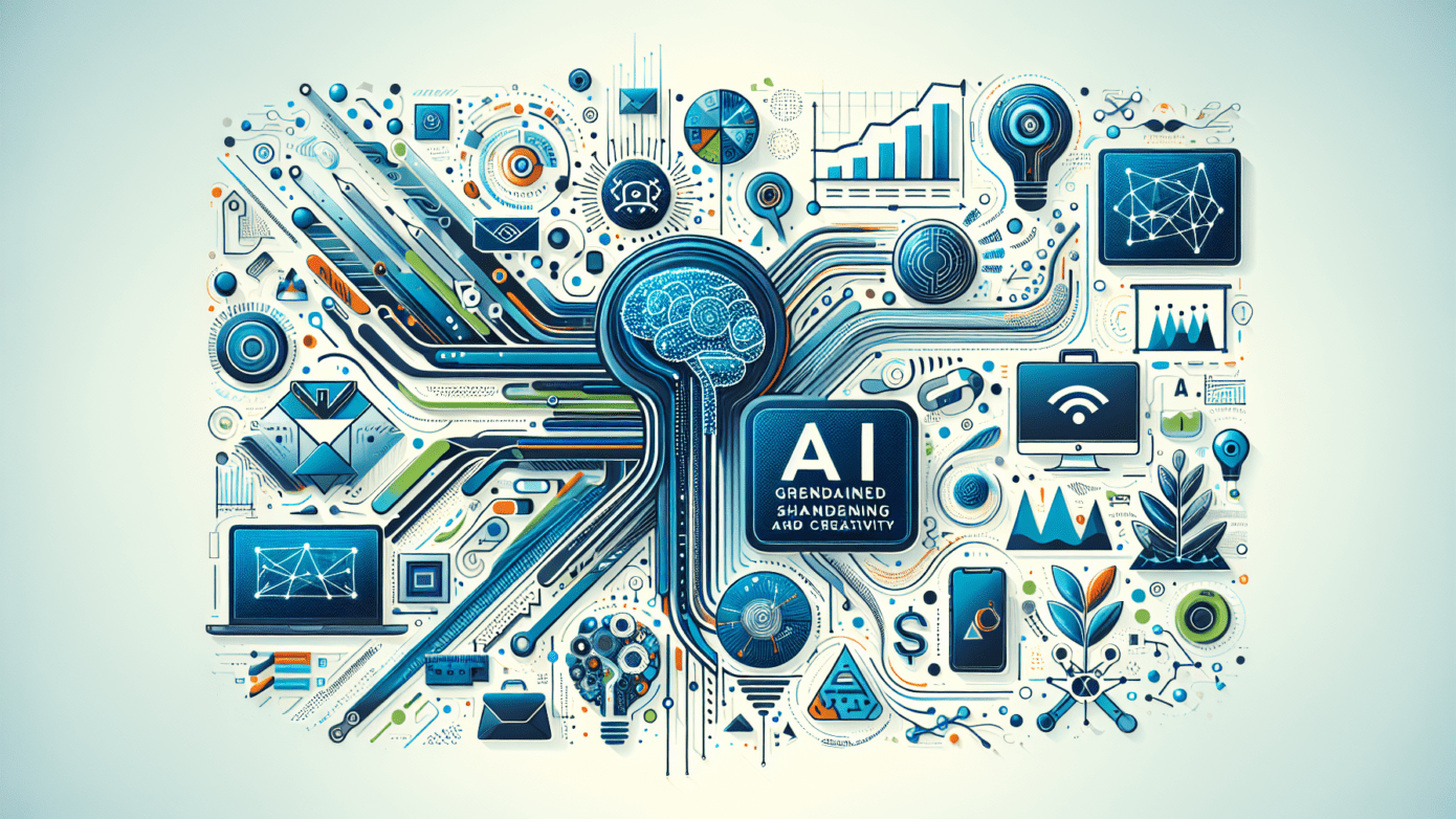 Image illustrating ai generated branding concepts with vibrant logos and career path symbols, highlighting enhanced creativity for small businesses.