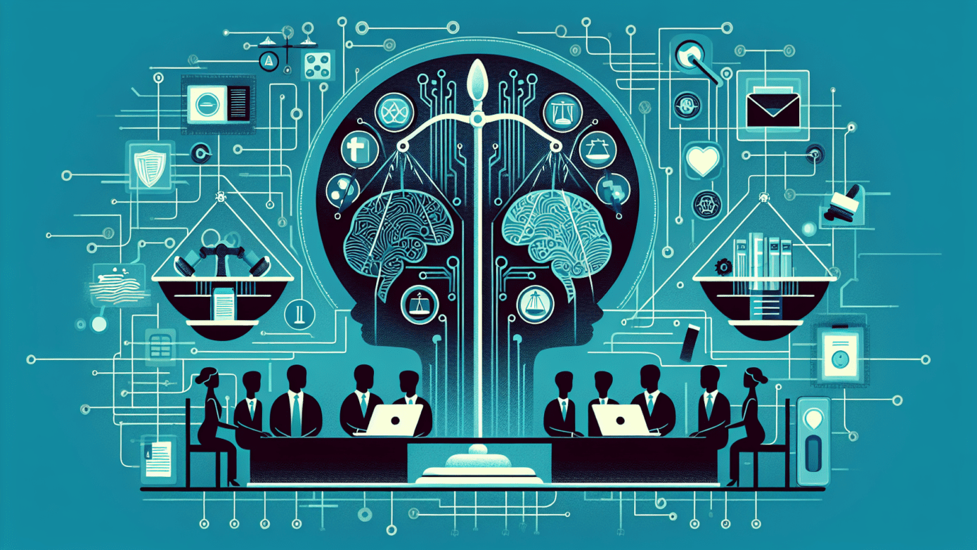 "AI social media ethics: Conceptual image with diverse people discussing ethical AI use on social media platforms for small businesses."