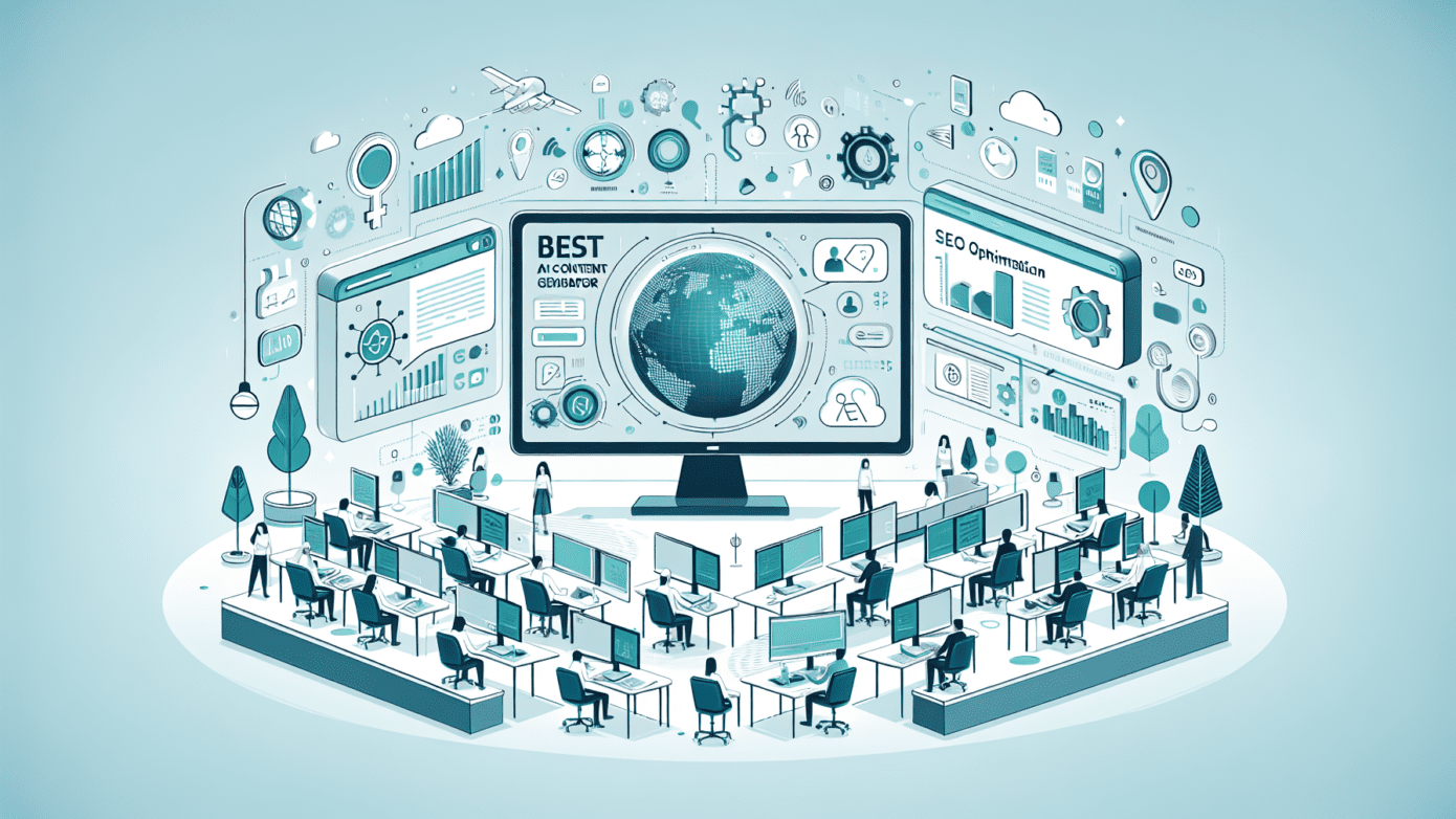 Illustration of various AI tools on a desk symbolizing features and benefits for small business owners; best AI content generator.