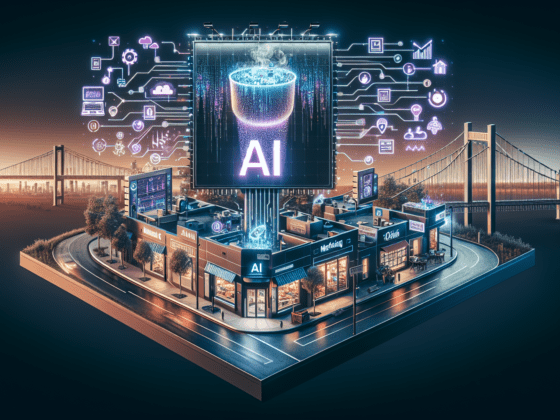 AI-powered marketing dashboard displayed on a laptop, showcasing analytics, essential for small business success with marketing AI tools.