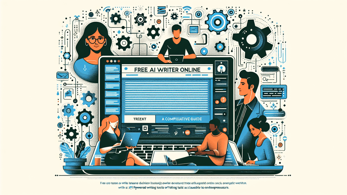 An open laptop displaying text generation highlights how to use a free AI writer online for small business content creation.