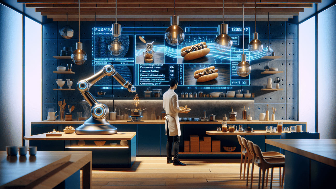 Image of a chef consulting a tablet in a modern kitchen, showcasing how an AI writer integrates with culinary innovation and traditional recipes.