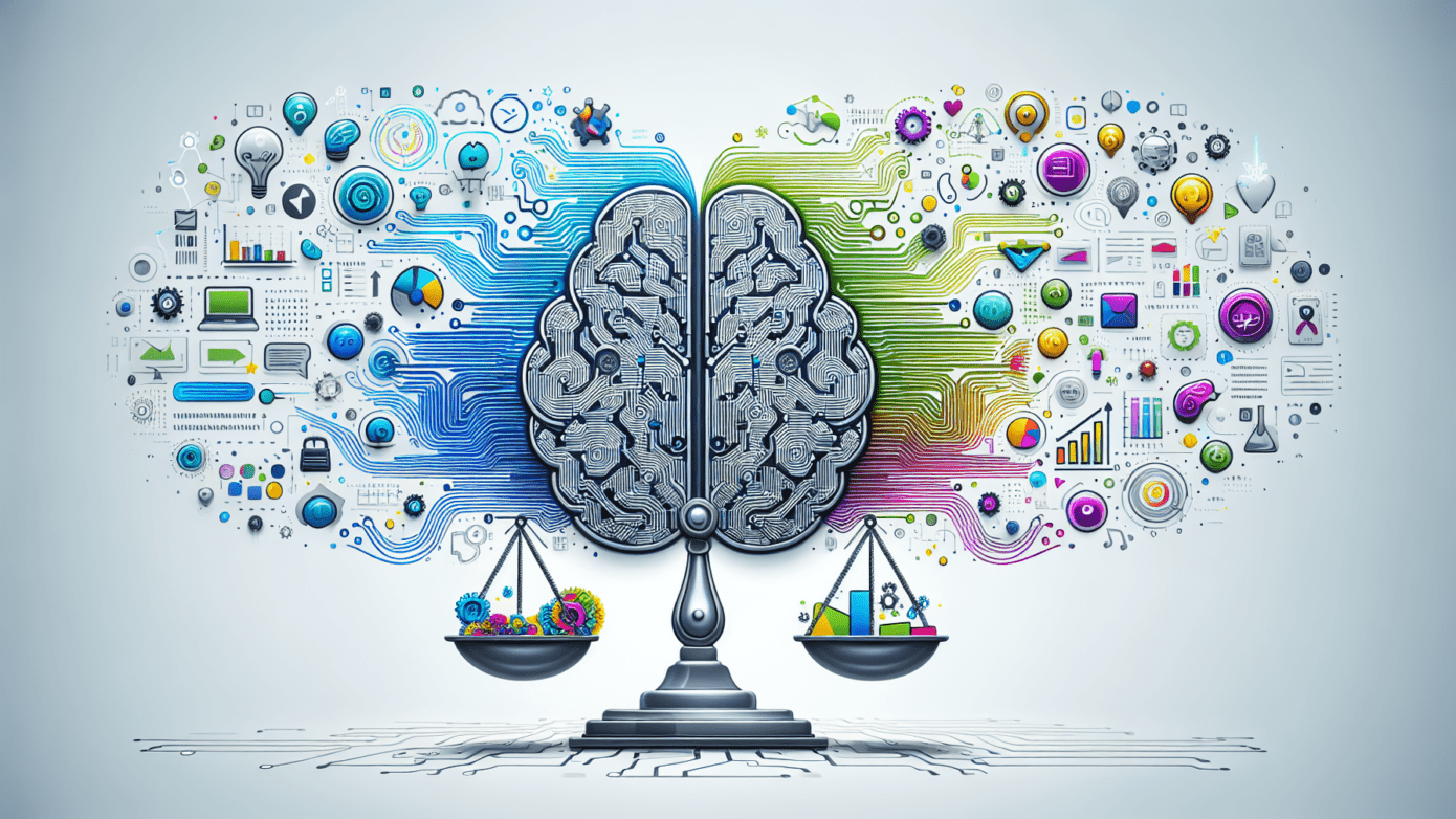 Image of a diverse group of business owners examining AI branding templates on a digital screen, streamlining marketing strategies.