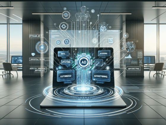 Image of a small business owner analyzing data on a laptop, showcasing charts and graphs generated by Facebook Ads AI to improve marketing ROI.