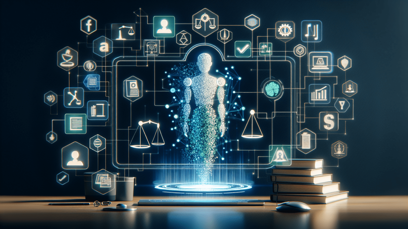 Illustration of a gavel with digital elements, highlighting ethical and legal issues in video creator AI technology for small business owners.
