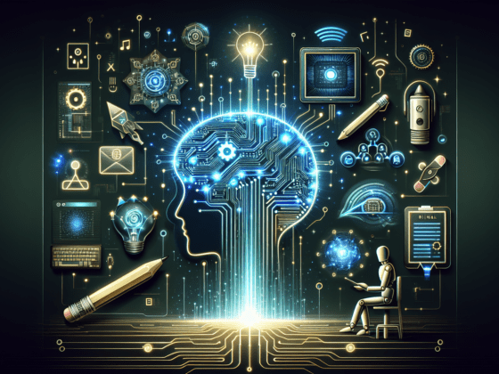 "AI-driven social media content generator interface on laptop, perfect for small business content strategy enhancement."